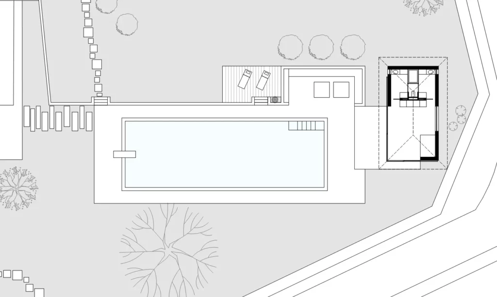 Piscine extérieure et pool-house à Crans-près-Céligny