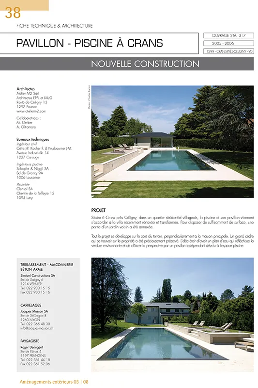 Construire Aujourd'hui 2008 - Article piscine intérieure à Crans-près-Céligny