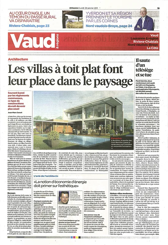 24 Heures, Vaud & Régions, architecture 2011 - Article 15 villas à Buchillon - Domaine des Grands Bois